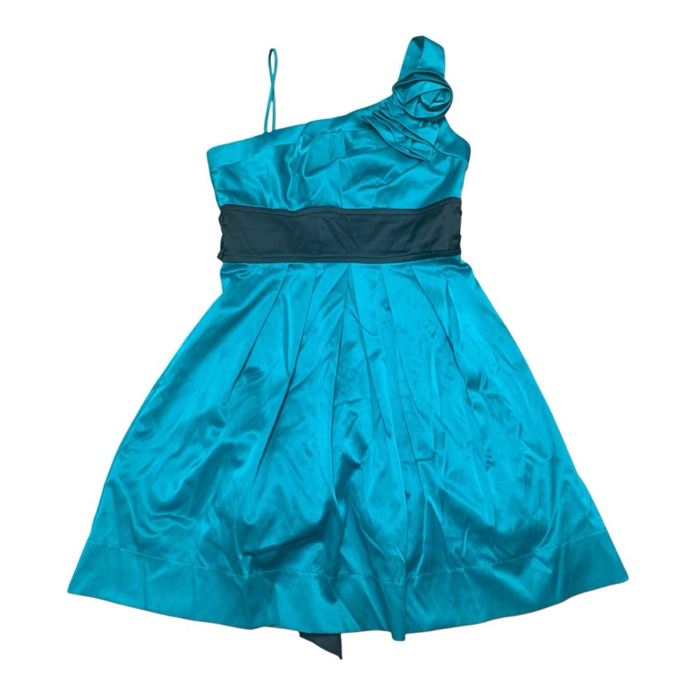 Teeze Me Juniors 7 Green black Satin Party Cocktail Dress Y2k, turquoise, lined